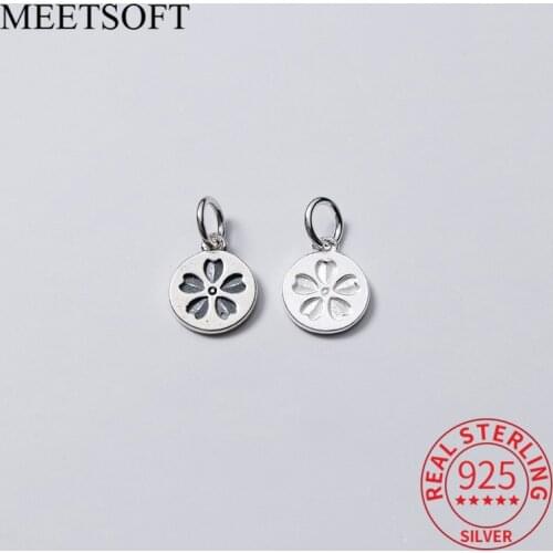 MEETSOFT Romantic 925 Sterling Silver Cute Flowers Pattern Charms Special of DIY Handmade Necklace Decoration Accessories