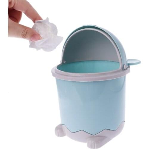 Mini Bear Waste Bin Desktop Garbage Basket Table Home Trash Can Swing Lid 1.5L