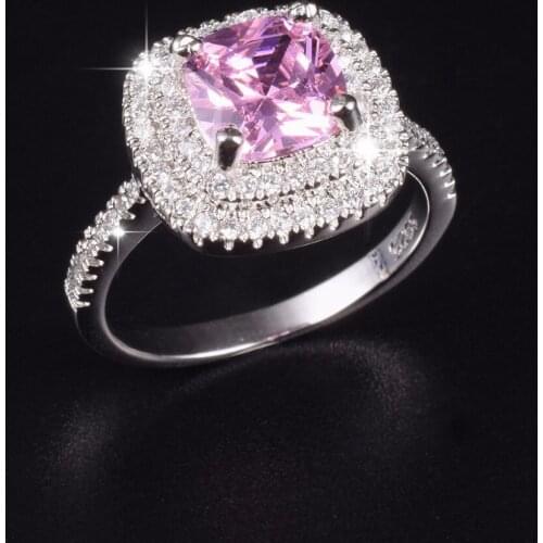 Real Solid 100% 925 Sterling Silver Wedding Rings Jewelry for Women Pink 3ct Simulated Diamond Engagement Ring sz 5-10