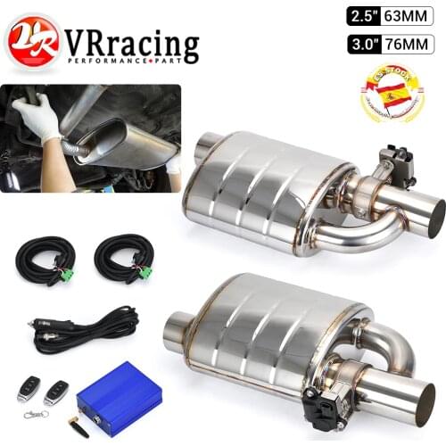 Stainless Steel 2.5" 3" Slant Outlet Tip Inlet Variable Exhaust Muffler Weld With Electrical Exhaust Cutout Electric Control Kit