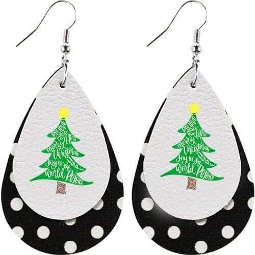 New styleGlitter Christmas Resting Grinch Face Earrings Color Faux Leather Two Layers Thanks Giving Gift Double Print Bulk Order