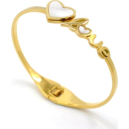 Charm White Shell Heart Lover Bangle Rose Gold Color Female Fashion Bangles Stainless Steel Cuff Bracelets For Women
