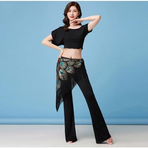 Belly Dance Clothes For Women Practice Wear Shiny Hip Scarf Stage Costume Adult Oriental Dance Outfits Exotic Dance Wear JL1902