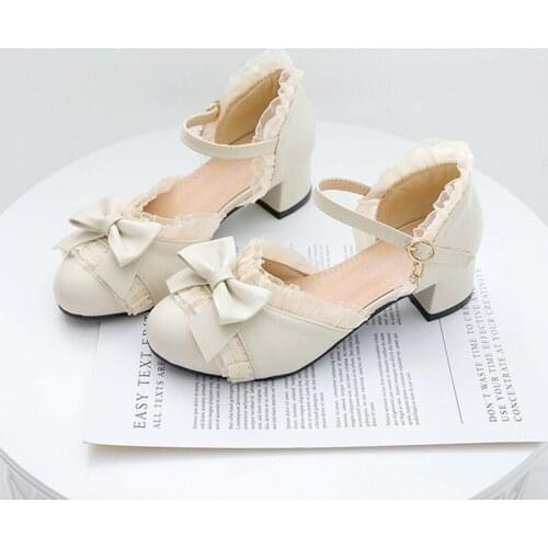 Genuine Original Lei Ana Lo Lolita Shoes Bow Students Sweet Head Chunky-Heel Fairy Sized Yard Sandals sweet loli lolita shoes