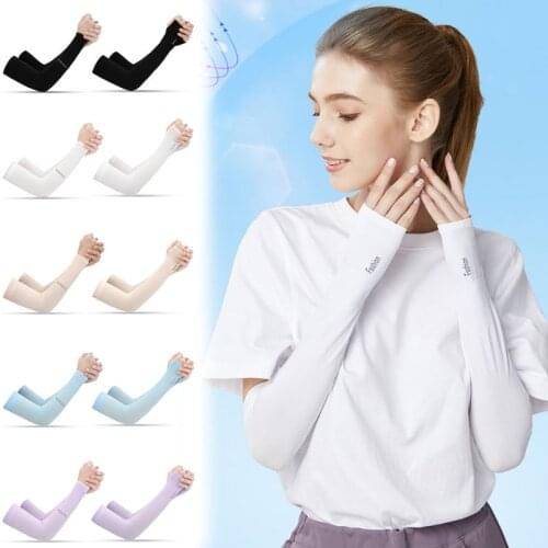 Women Men UV Protection Cooling Arm Sleeves Compression Sunscreen Long Cover Fingerless Gloves for Running Cycling Fishing Sport