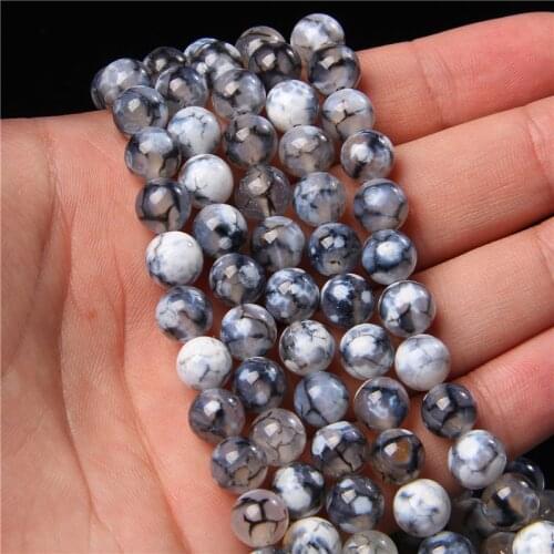 Natural Grey Fire Dragon Veins Agat Beads Smooth Loose Stone Bead For Jewelry Making DIY Handmade Bracelet Necklace 6/8/10mm