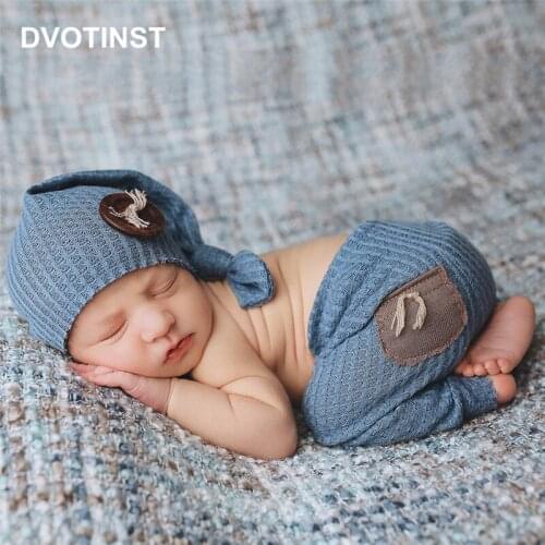 Dvotinst Newborn Photography Props Baby Outfits Soft Pants Hat Bonnet 2pcs Set Fotografia Accessories Studio Shoots Photo Props
