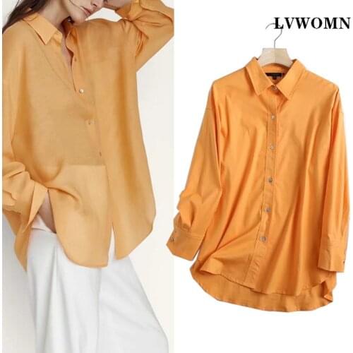 LVWOMN Za Women Shirts Blouses 2021 Spring Loose Cotton Linen Long Sleeve Buttons Casual Women Clothing Oversized Female Shirts