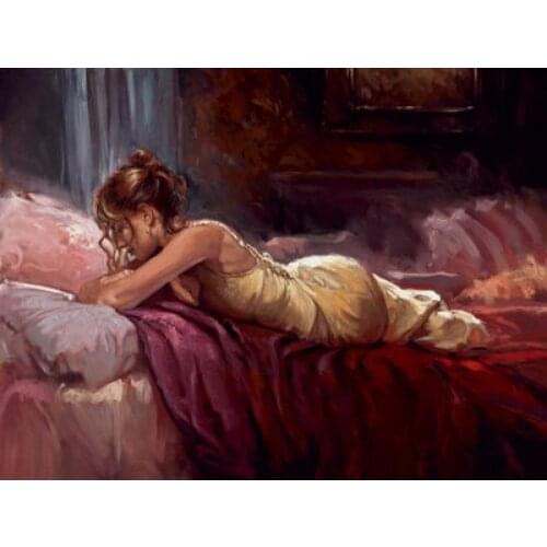 Handmade art oil painting girl Lost In Thought portrait woman image for bedroom decoration