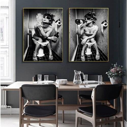 Sexy Girl Sits in a Toilet Nordic Canvas Art Posters And Prints Black And White Canvas Paintings On the Wall Art Pictures Cuadro