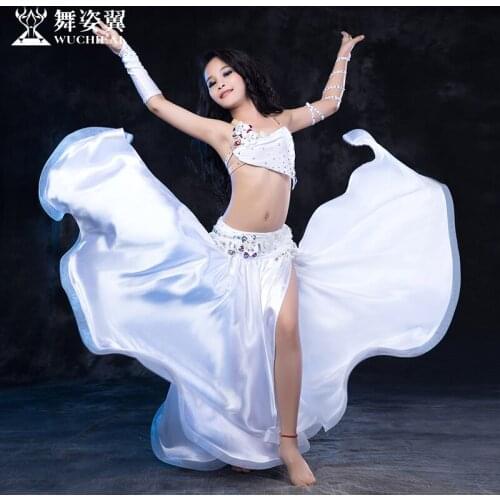 Rhinestone sleeveless Spandex Sexy placketing skirt Belly dance 2pcs set for little girl/children costume performance wear RT158