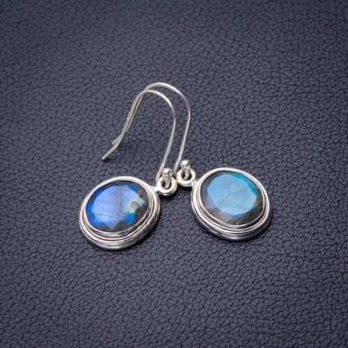 StarGems Natural Blue Fire Labradorite Handmade 925 Sterling Silver Earrings 1.5" D6605