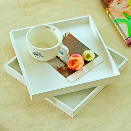 Modern White Wood Tray Food Serving Makeup Storage Fruit Plate Photo Props Candy Snacks Containers Storage Trays Box Plate Dish