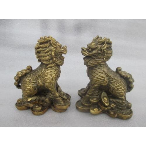 The ancient Chinese sculpture copper feng shui plutus kirin dog statues