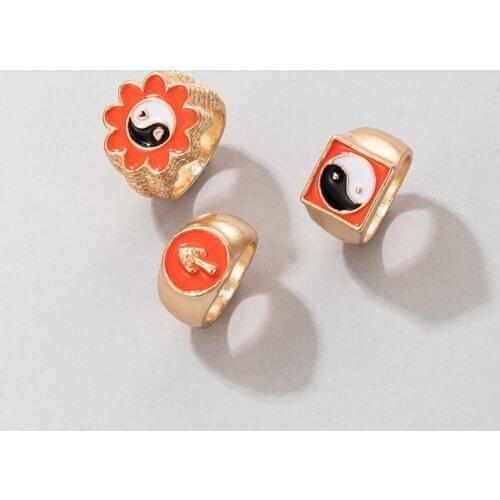Tocona 3pcs/sets Charms Tai Chi Mushroom Flowers Ring Sets for Women Pretty Flowers Gold Alloy Metal Jewelry Anillo 19842