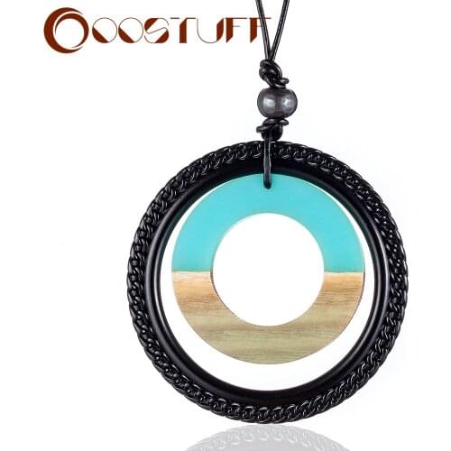 Vintage Jewelry for Women Long Necklace Chokers Wood Resin Pendant necklaces & pendants jewellery suspension Black Rope Chain