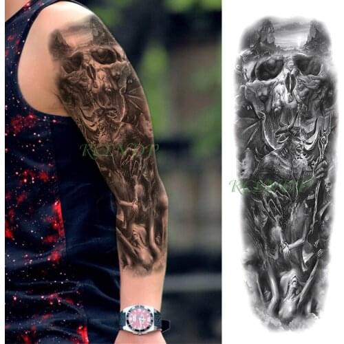 Waterproof Temporary Tattoo Sticker personality black demon horribly mountain full arm fake tatto flash tatoo for men women