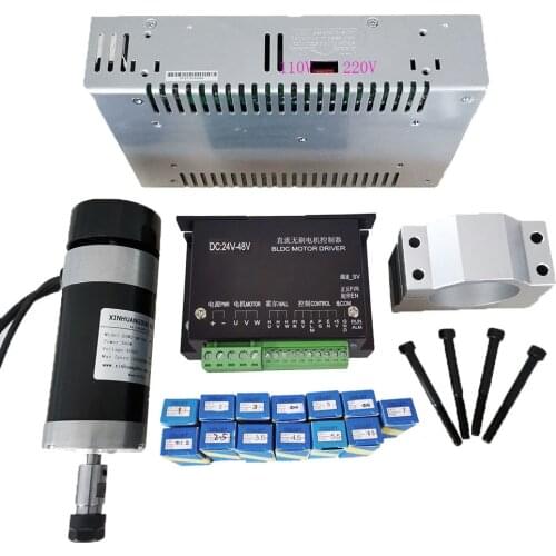 500W High Speed Brushless Spindle Motor Switching Power Supply Stepper Motor Driver 55MM Clamp Bracket ER11 Collet Chuck