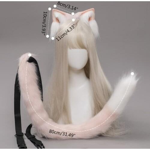 Women Lolita Headbands Furry Animal Cat Ears Headwear Tail Set Kawaii Hair Hoop for Halloween Cosplay Headpiece Party Supplies