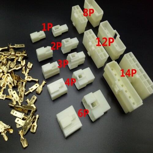 1Kits 6.3mm 1 2 3 4 6 8 12 14pin Automotive 6.3 Electrical wire Connector Male Female cable terminal plug