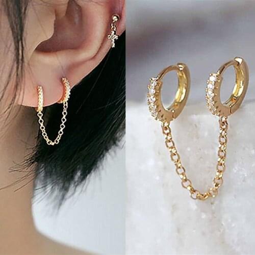 1pcs Long Chain Earrings For Women Rose Gold /Silver Earrings Two Hole Piercing Earrings Party Jewelry oorbellen voor vrouwen