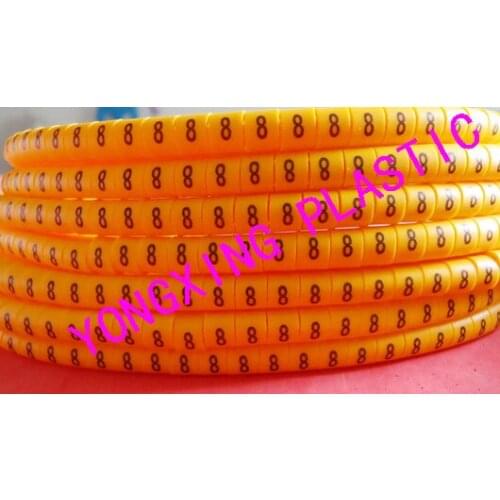 100pcs/lot freeshipping EC-0 0.5mm2 cable marker 8 9 different number yellow color