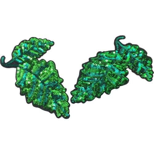 2pc 14x12cm Sew On Sequin Beaded Leaf Patch Applique Patches For Clothing Clothes Appliques Parches Para La Ropa AC0940