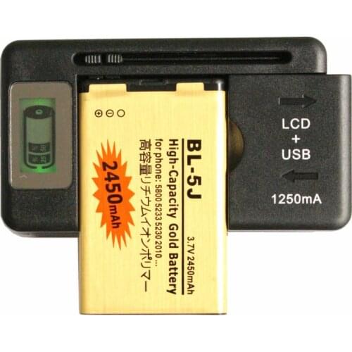 2450mAh BL-5J Gold Replacement Battery + LCD Charger For Nokia 5800 5802xm 5900xm X9 Nuron X6 Nuron 5233 5235 X6m 5228 5232 ect