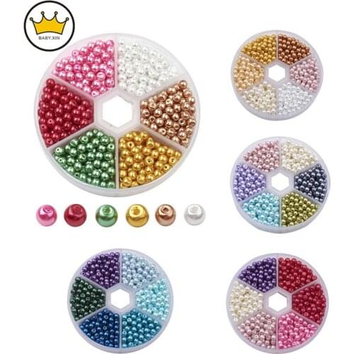 4mm 650pcs/Box Pearlized Round Beads Mixed Color Glass Pearl Bead Sets for Jewelry Making DIY necklace bracelet Hole: 1mm