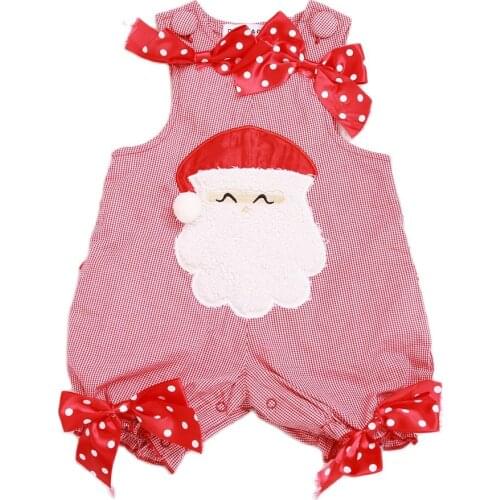 4pcs Doomagic Santa Claus Baby Sleeveless Bodysuits for Girl Christmas Bodysuit with bowknots Baby Costume Holiday