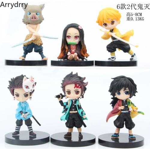6pcs/set 6cm Anime Demon Slayer Kimetsu No Yaiba Figure Q Posket Kamado Tanjirou Kamado Nezuko Agatsuma Figure Toys Antistress