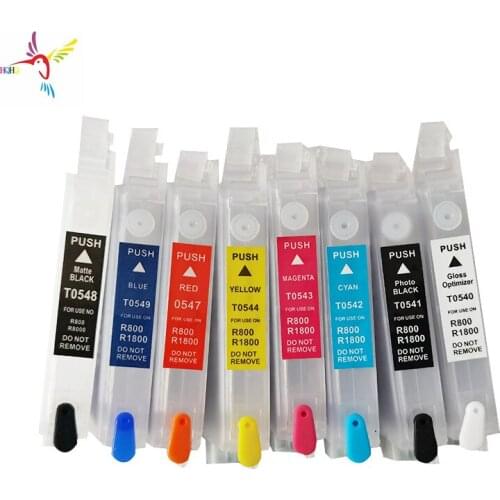 8 Colors/Set T0540-T0549 Refillable Ink Cartridge With Permanent Chip For Epson R800/R1800 Printer Compatible for Desk Plotter
