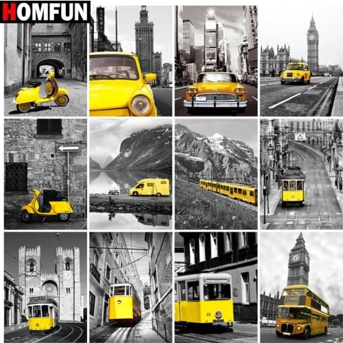 HOMFUN Diamond Painting Full Square/Round Diamond "Car city landscape" Pattern Embroidery Cross Stitch 5D Rhinestone Painting