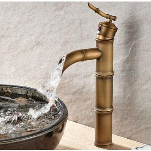 Antique Brass Bamboo Style Single Hole Basin Faucet Deck Mounted Single Handle Hot And Cold Water Tap znf027