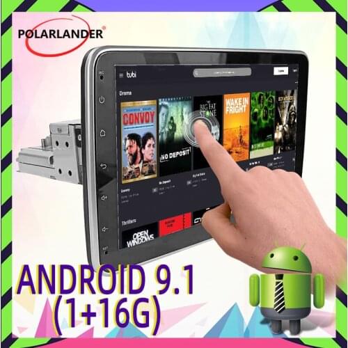 Car Radio 1din 10.1 Inch Android 9.1 1G+16G WiFi Bluetooth 5.0 2USB 4x45W GPS Navigation 360 Degree Rotating Detachable Player
