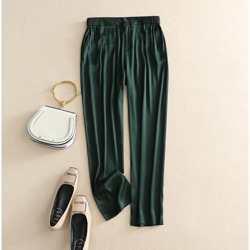 Mulberry silk pants Women high waist spring summer loose straight-leg pants silk trousers