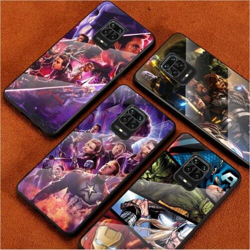Tempered Glass Cover Fashion Marvel Avengers For Xiaomi Redmi Note 10 10S 9T 9S 9 8T 8 7 Pro Max Shockproof Phone Case
