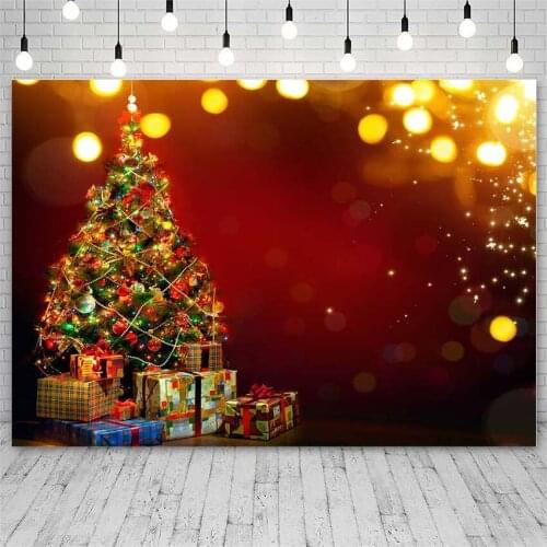 Avezano Backdrops Merry Christmas Tree Winter Gift Shiny Bell Red Photography Background Photo Studio Photozone Photocall Decor