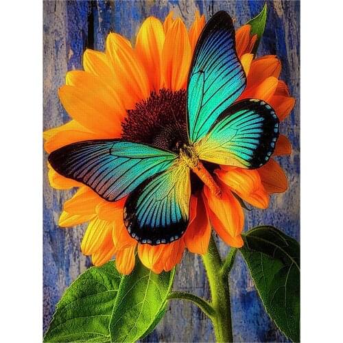 HJMGL 5D Diamond Painting Kits DIY Full Drill Diamond Art, Sunflower Butterfly Embroidery Crystal Arts Craft, Wall Decor