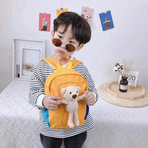 Canvas bear backpack female 2020 new childrens mini bag backpack personality cartoon cute boy school bag