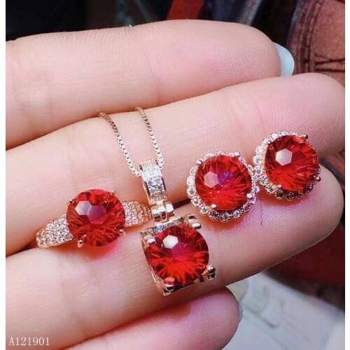 KJJEAXCMY exquisite jewelry 925 sterling silver inlaid Red Topaz earrings, earrings, pendant rings set support detection
