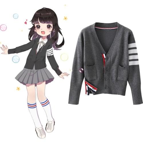 Loose Spring Autumn V-neck Girls Cardigan 100-170cm Height Childrens Clothing Sweaters