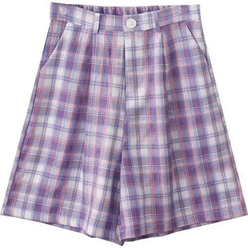 Summer new style Japanese pink plaid college style loose casual five-point shorts