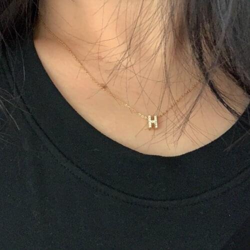 Cute Micro Pave Zircon A-Z Initial Letter Pendant Charm Necklace Shinning CZ Customize Name Necklace Stainless Steel Chain