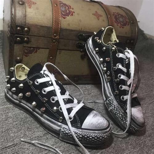 Men and women rivet canvas shoes classic rivet canvas sneakers high quality punk couple personality sneakers