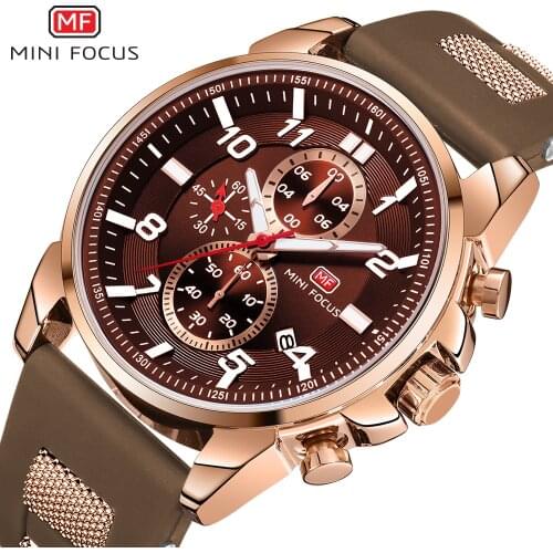 MINI FOCUS Army Men Watches 2020 Luxury Design Waterproof Calendar Chronograph Brown Rubber Sport Watches For Men Luminous Hands