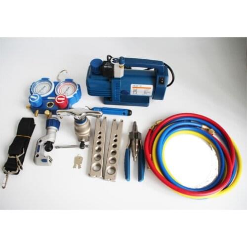 VTB-5A Refrigeration Repair Tool Set With Aluminum alloy box Refrigeration Toolbox Set Flare Device Vacuum Pump 7in1