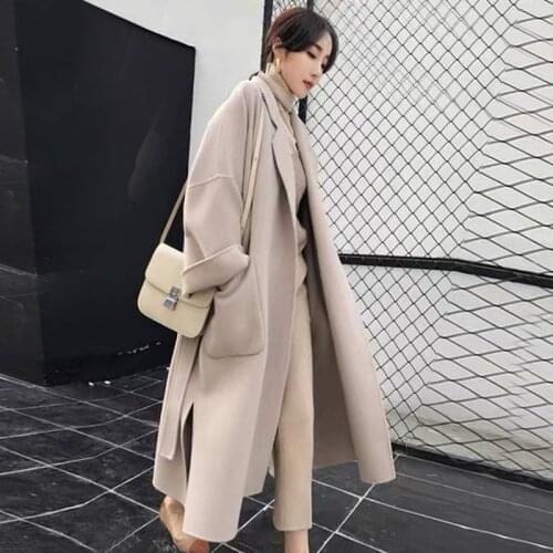 New Solid Color Woolen Coat Mid-length Simple Solid Color Woolen Coat Loose In Autumn And Winter Manteau Femme Qm