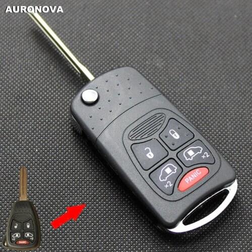 AURONOVA New Upgrade Folding Key Shell for Chrysler 300C Sebring Jeep Wrangler Compass 4+1 Panic Buttons Remote Car Key Case