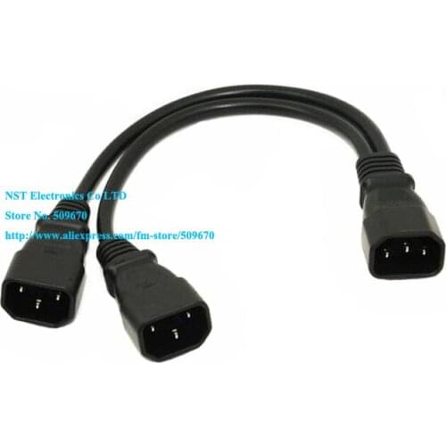 Single IEC 320 C14 Male to Dual C14 Male Short Power Y Type Splitter Adapter Cable Cord About 20CM/Free Shipping/2PCS